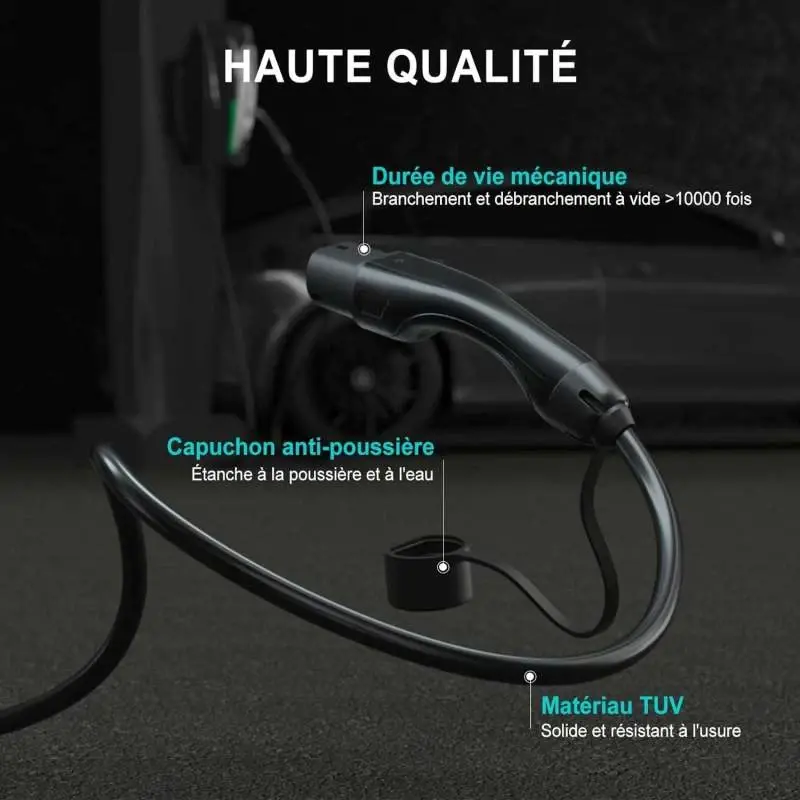Câble recharge Type 2 — 7,2 kW pour véhicule électrique — La Réunion