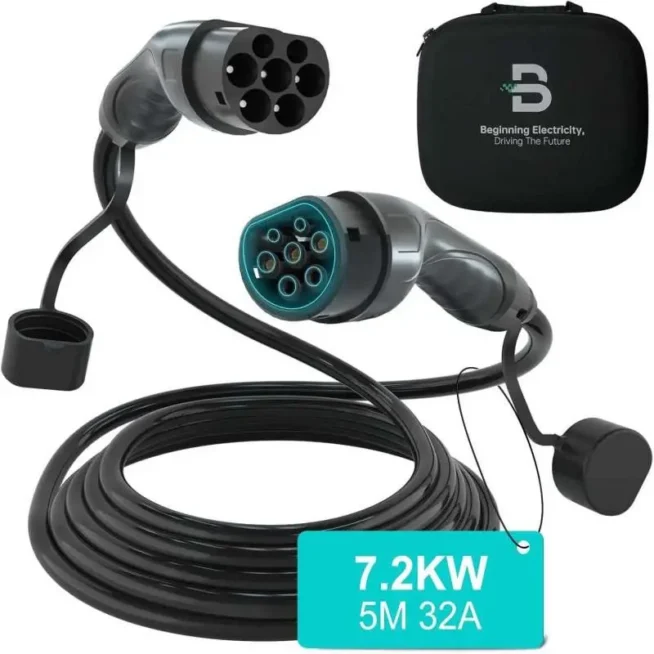 Borne recharge VE 7,4 kW Benyi BCP-B2N-L Type 2 intégré — La Réunion — vue 8