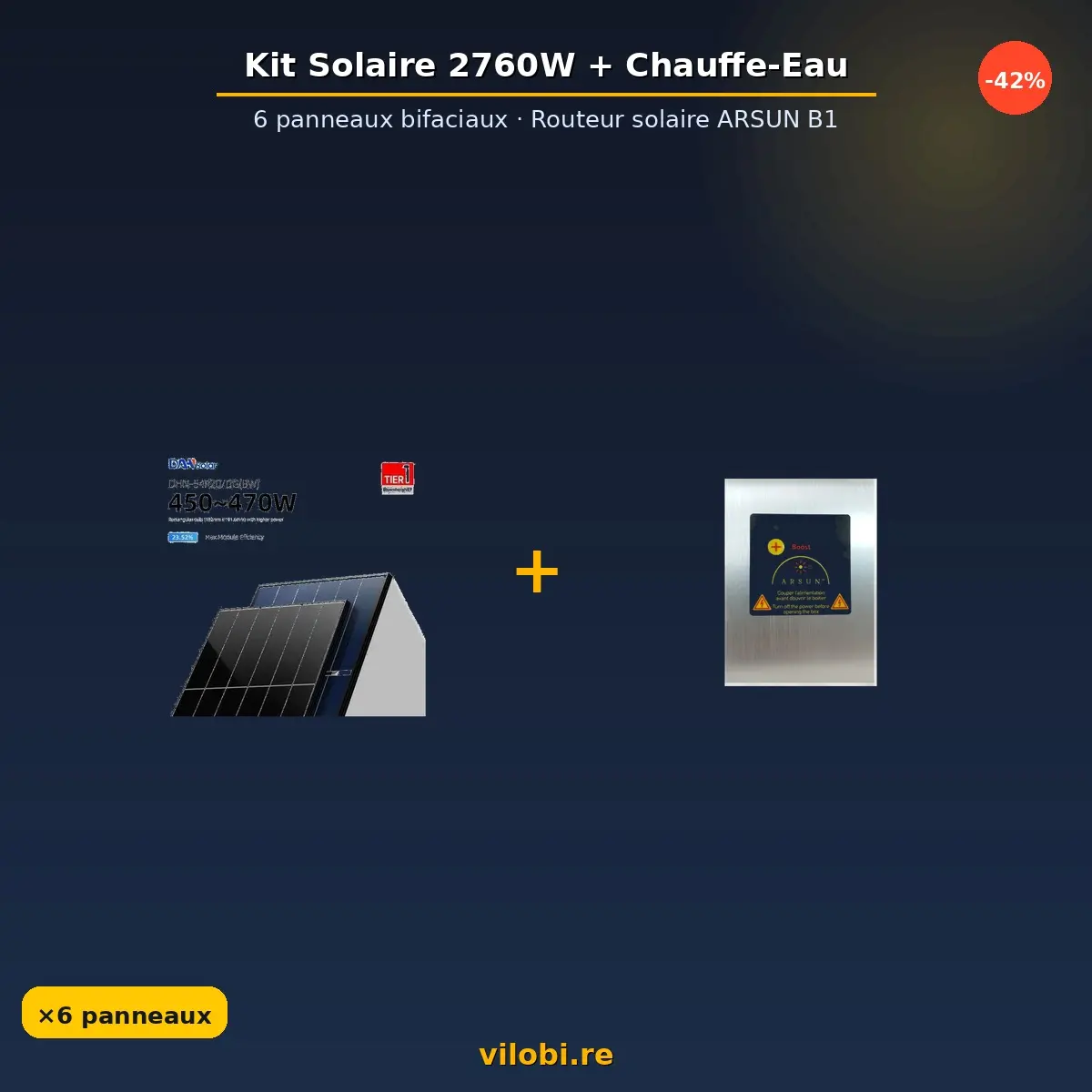 Kit solaire 2760W + chauffe-eau solaire ARSUN B1 — Vilobi La Réunion