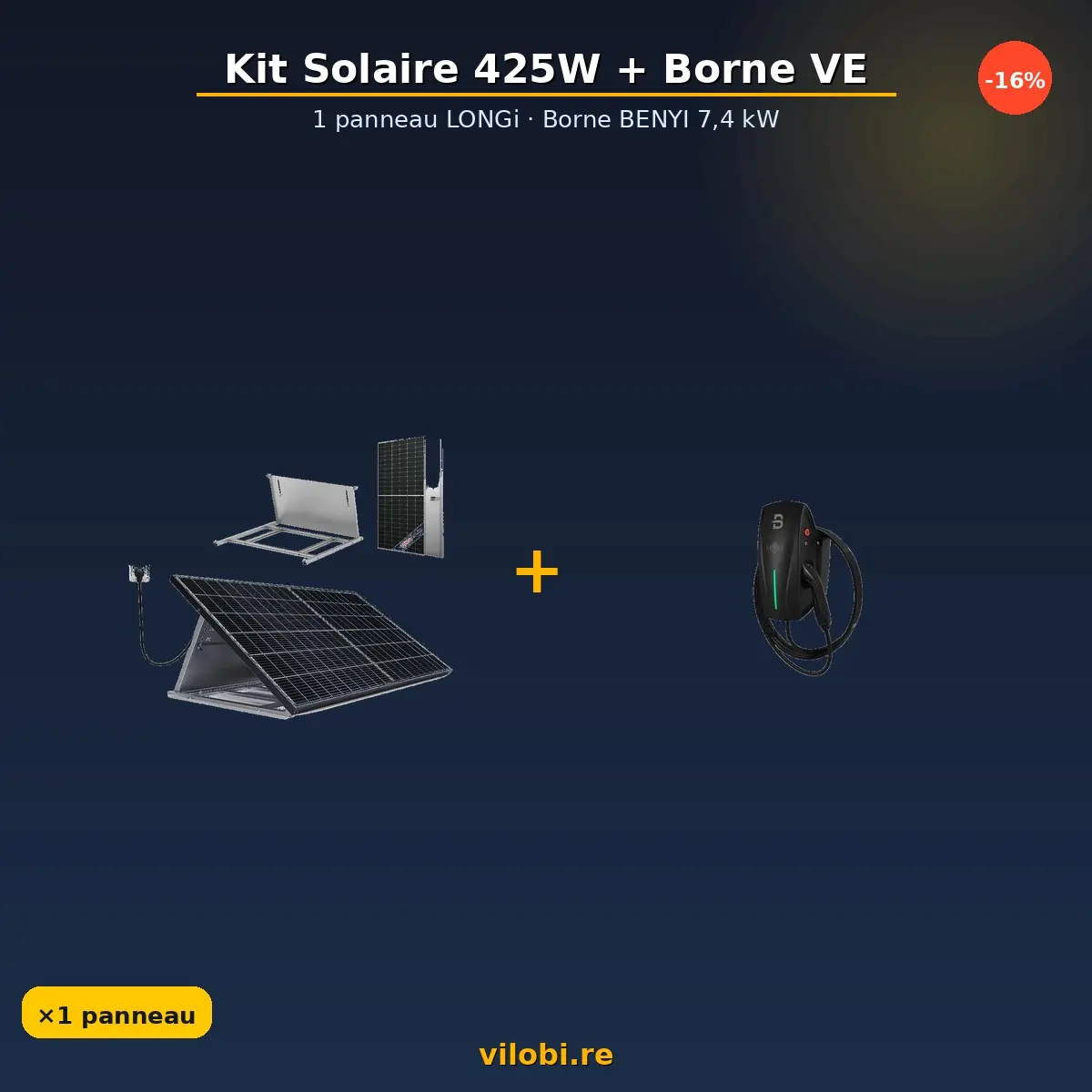 Kit solaire 425W + borne recharge VE 7,4 kW Benyi B2N — La Réunion