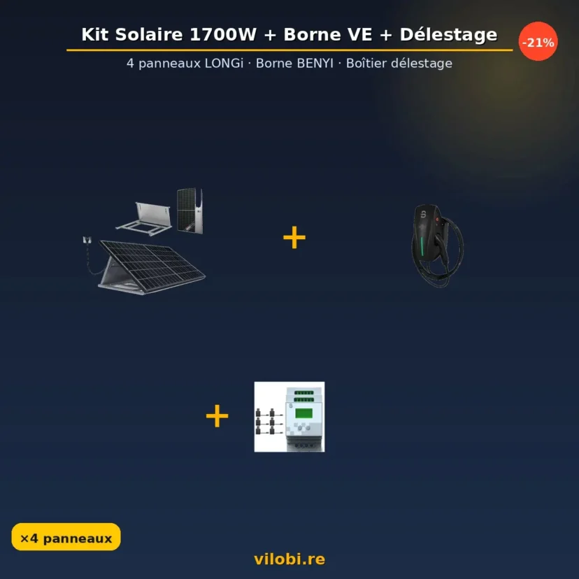 Kit solaire 1700W + borne VE 7,4 kW + délestage Benyi — La Réunion